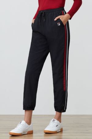 FILA Mariele Windpant Pants Black / White / Red,Womens Clothing | CA.RQHSNU532